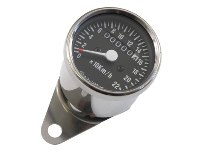 Hovedbilde MINI SPEEDOMETER, 2:1 KMH CHROME WITH BLACK FACE PLATE, SPEEDOMETER